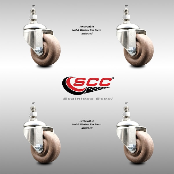 Service Caster 3 Inch 316SS High Temp Glass Filled Nylon 3/8 Inch Threaded Stem Caster Set SCC SCC-SS316TS20S314-GFNSHT-381615-4 - main